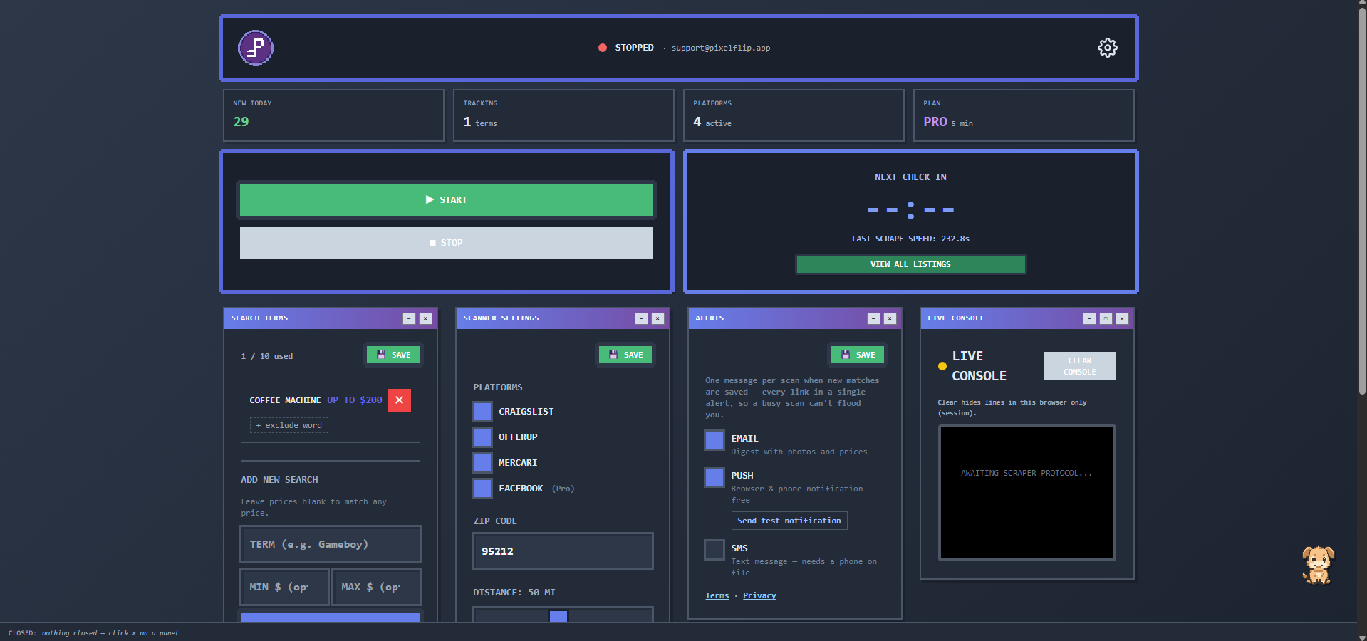 PixelFlip dashboard